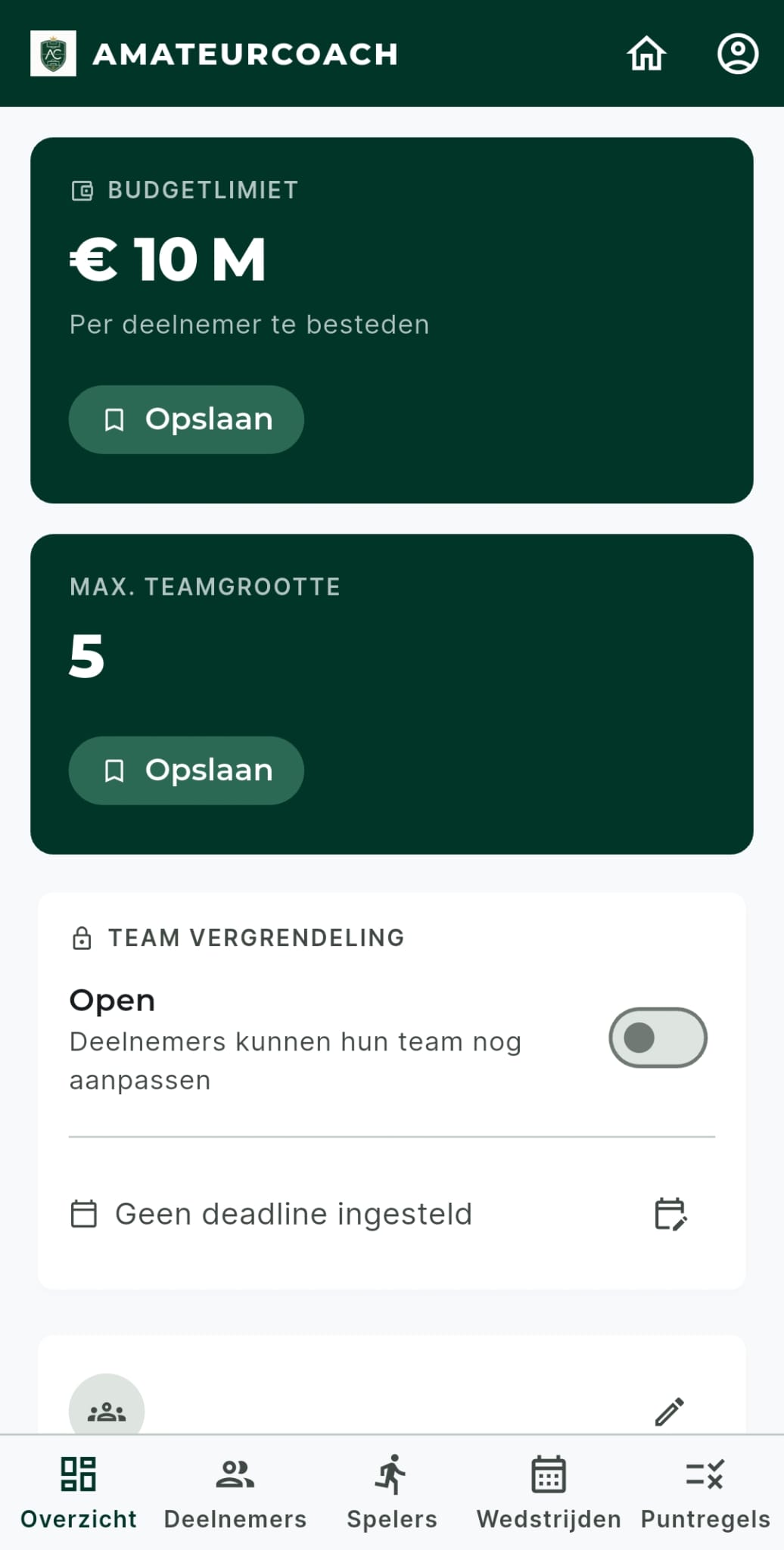 AmateurCoach poule-overzicht in de app